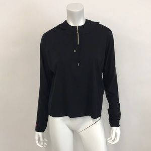 Wolford Saraya Classic Pullover Mesh-Back Hoodie, Black, Brand New, SIZE S.